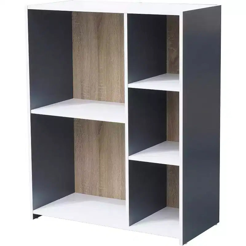 5 - Cube Wood Open Shelf Organizer Storage Bookcase, Gray/White