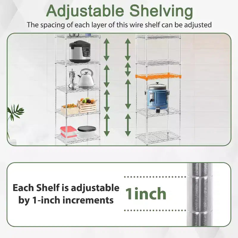 6-Tier Wire Shelf Unit Heavy-Duty Metal Shelving with Stable Base for Organizing Books Toys Clothes Kitchenware