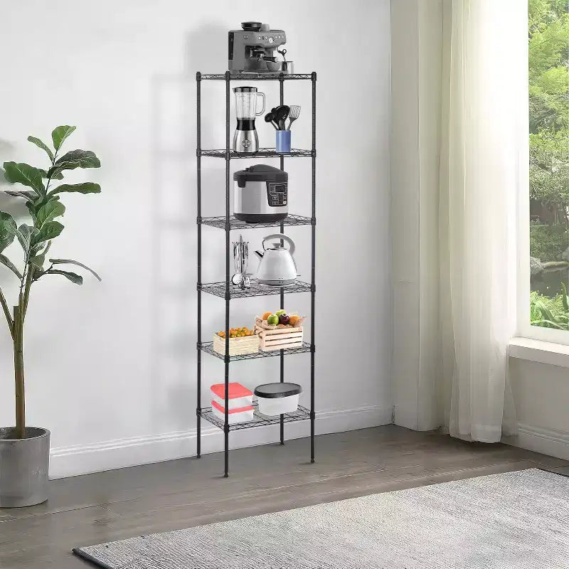 6-Tier Wire Shelf Unit Heavy-Duty Metal Shelving with Stable Base for Organizing Books Toys Clothes Kitchenware