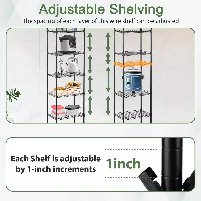 6-Tier Wire Shelf Unit Heavy-Duty Metal Shelving with Stable Base for Organizing Books Toys Clothes Kitchenware