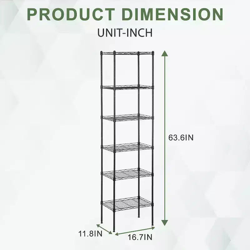 6-Tier Wire Shelf Unit Heavy-Duty Metal Shelving with Stable Base for Organizing Books Toys Clothes Kitchenware