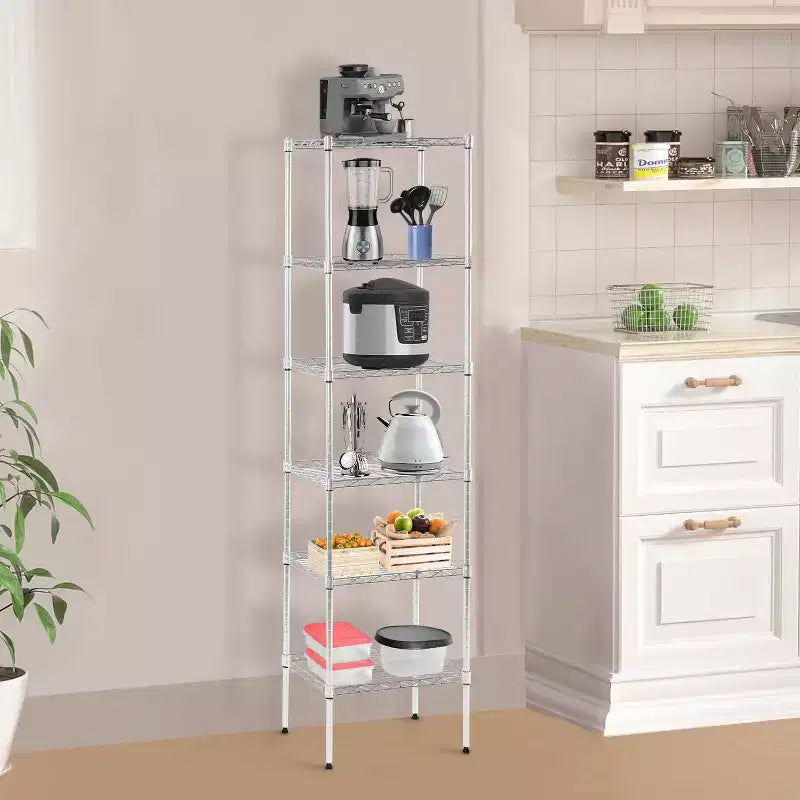6-Tier Wire Shelf Unit Heavy-Duty Metal Shelving with Stable Base for Organizing Books Toys Clothes Kitchenware