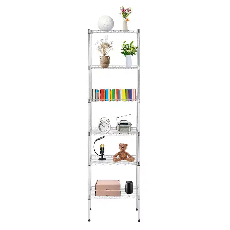 6-Tier Wire Shelf Unit Heavy-Duty Metal Shelving with Stable Base for Organizing Books Toys Clothes Kitchenware