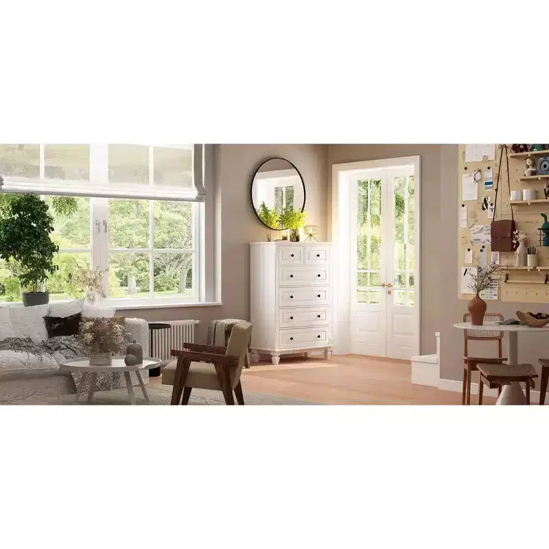 White Classic 6 Drawer Dresser with Sturdy Legs and Metal Handles