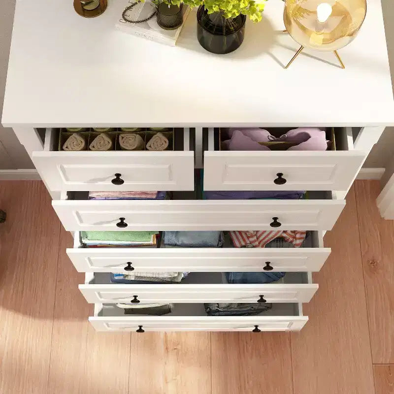 White Classic 6 Drawer Dresser with Sturdy Legs and Metal Handles