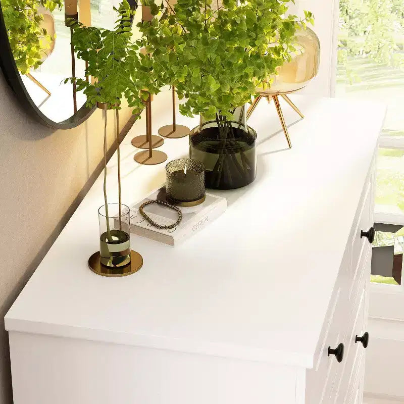 White Classic 6 Drawer Dresser with Sturdy Legs and Metal Handles