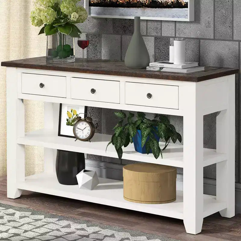 Classic Vintage Design Console Table with 3 Storage Drawers and 2 Shelves