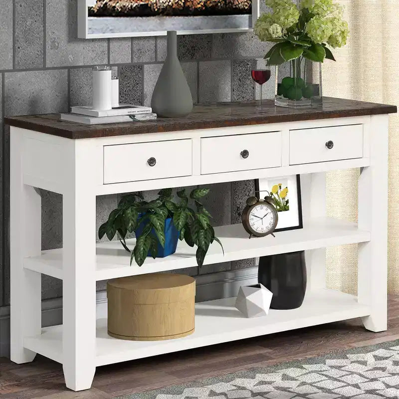 Classic Vintage Design Console Table with 3 Storage Drawers and 2 Shelves