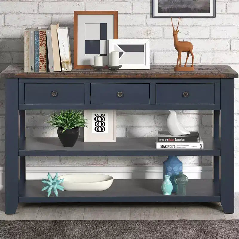 Classic Vintage Design Console Table with 3 Storage Drawers and 2 Shelves