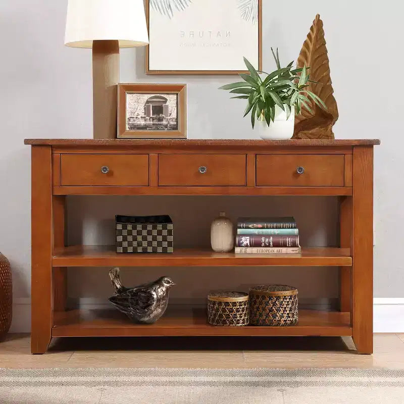 Classic Vintage Design Console Table with 3 Storage Drawers and 2 Shelves