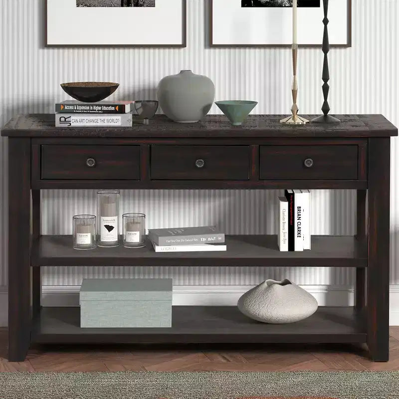 Classic Vintage Design Console Table with 3 Storage Drawers and 2 Shelves
