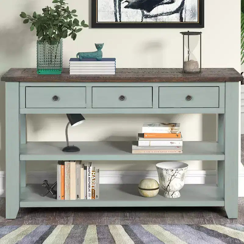 Classic Vintage Design Console Table with 3 Storage Drawers and 2 Shelves