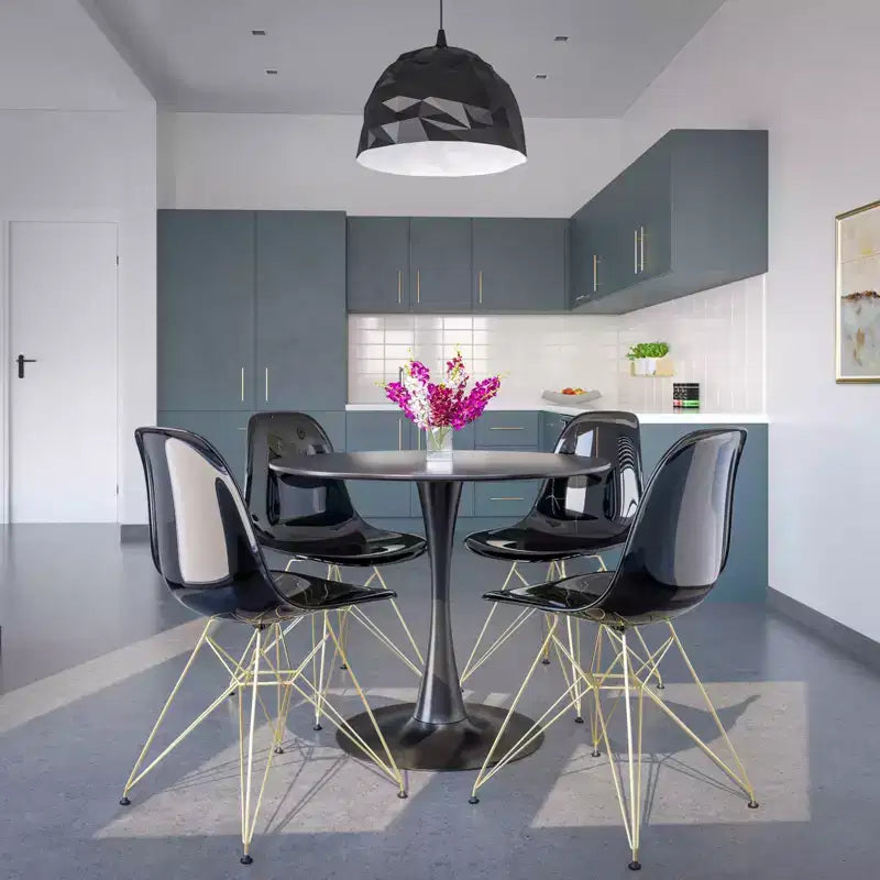 Modern Acrylic Dining Chair with Eiffel Gold Chrome Base, Stylish Accent Chair for Contemporary Dining Room, Kitchen, or Office