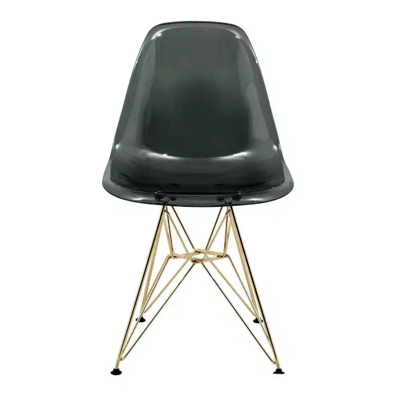 Modern Acrylic Dining Chair with Eiffel Gold Chrome Base, Stylish Accent Chair for Contemporary Dining Room, Kitchen, or Office
