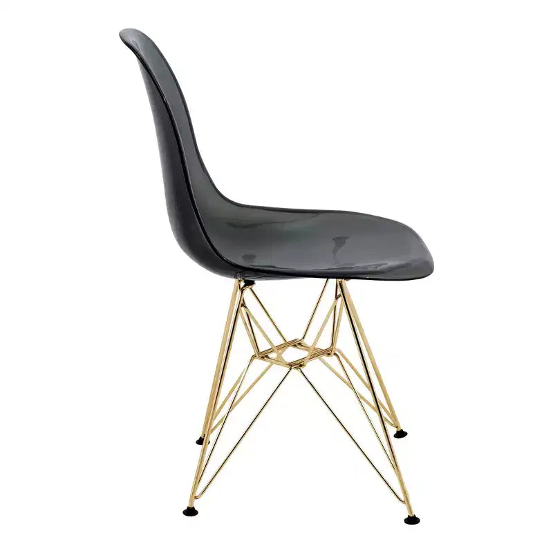 Modern Acrylic Dining Chair with Eiffel Gold Chrome Base, Stylish Accent Chair for Contemporary Dining Room, Kitchen, or Office