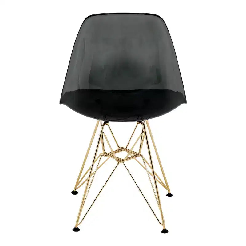 Modern Acrylic Dining Chair with Eiffel Gold Chrome Base, Stylish Accent Chair for Contemporary Dining Room, Kitchen, or Office