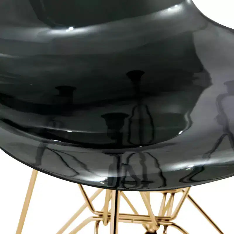 Modern Acrylic Dining Chair with Eiffel Gold Chrome Base, Stylish Accent Chair for Contemporary Dining Room, Kitchen, or Office