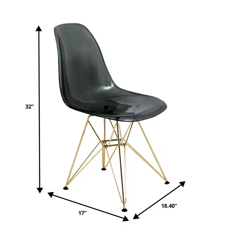 Modern Acrylic Dining Chair with Eiffel Gold Chrome Base, Stylish Accent Chair for Contemporary Dining Room, Kitchen, or Office