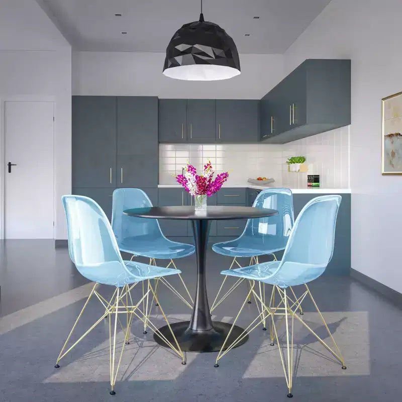 Modern Acrylic Dining Chair with Eiffel Gold Chrome Base, Stylish Accent Chair for Contemporary Dining Room, Kitchen, or Office