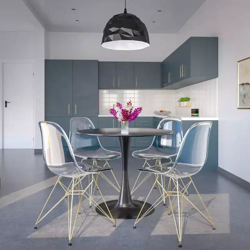 Modern Acrylic Dining Chair with Eiffel Gold Chrome Base, Stylish Accent Chair for Contemporary Dining Room, Kitchen, or Office