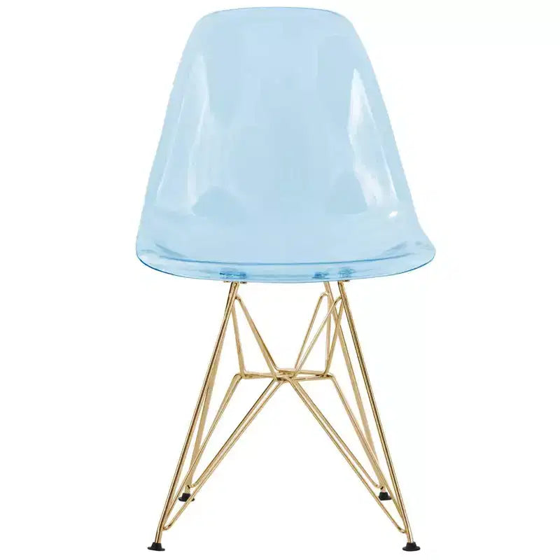 Modern Acrylic Dining Chair with Eiffel Gold Chrome Base, Stylish Accent Chair for Contemporary Dining Room, Kitchen, or Office