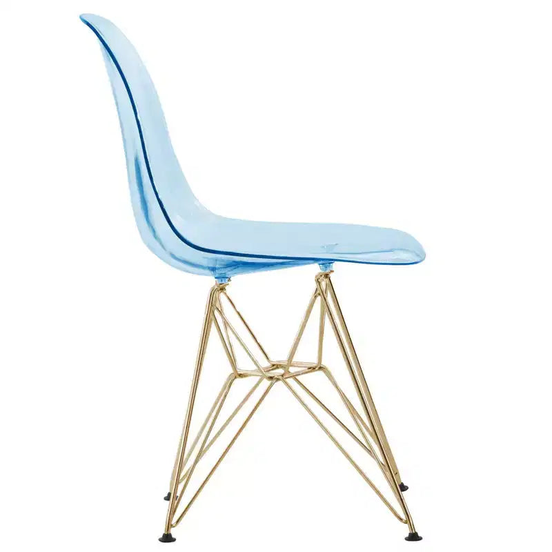 Modern Acrylic Dining Chair with Eiffel Gold Chrome Base, Stylish Accent Chair for Contemporary Dining Room, Kitchen, or Office