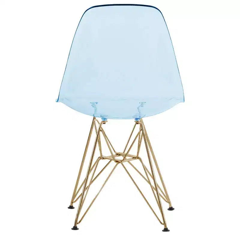 Modern Acrylic Dining Chair with Eiffel Gold Chrome Base, Stylish Accent Chair for Contemporary Dining Room, Kitchen, or Office