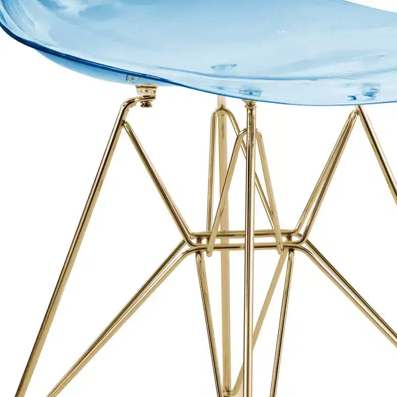 Modern Acrylic Dining Chair with Eiffel Gold Chrome Base, Stylish Accent Chair for Contemporary Dining Room, Kitchen, or Office