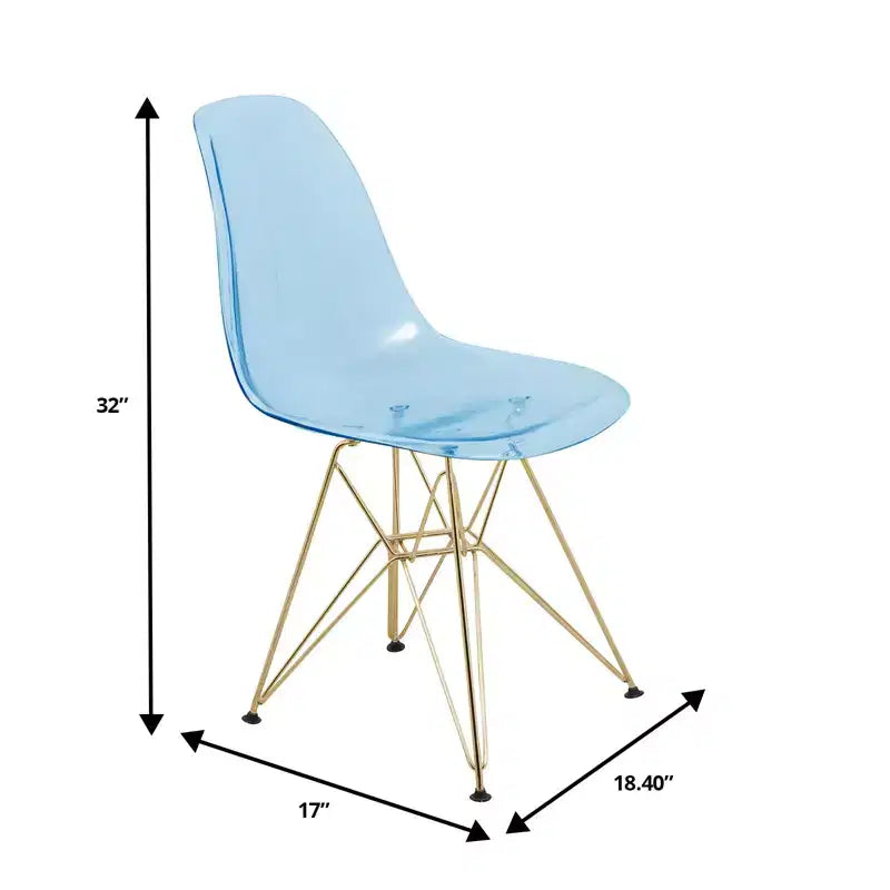 Modern Acrylic Dining Chair with Eiffel Gold Chrome Base, Stylish Accent Chair for Contemporary Dining Room, Kitchen, or Office