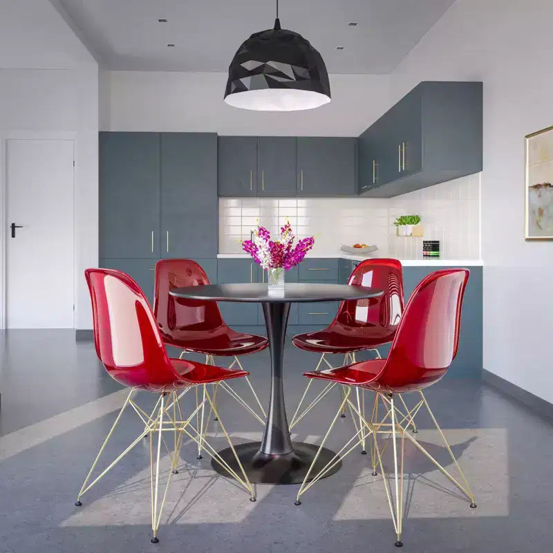 Modern Acrylic Dining Chair with Eiffel Gold Chrome Base, Stylish Accent Chair for Contemporary Dining Room, Kitchen, or Office