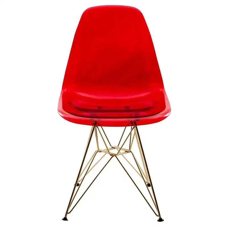 Modern Acrylic Dining Chair with Eiffel Gold Chrome Base, Stylish Accent Chair for Contemporary Dining Room, Kitchen, or Office