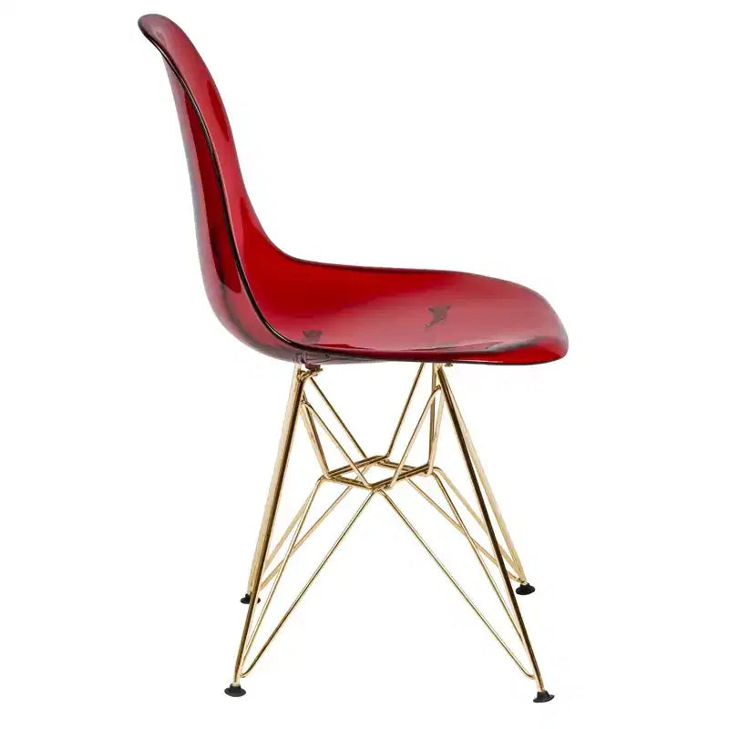 Modern Acrylic Dining Chair with Eiffel Gold Chrome Base, Stylish Accent Chair for Contemporary Dining Room, Kitchen, or Office