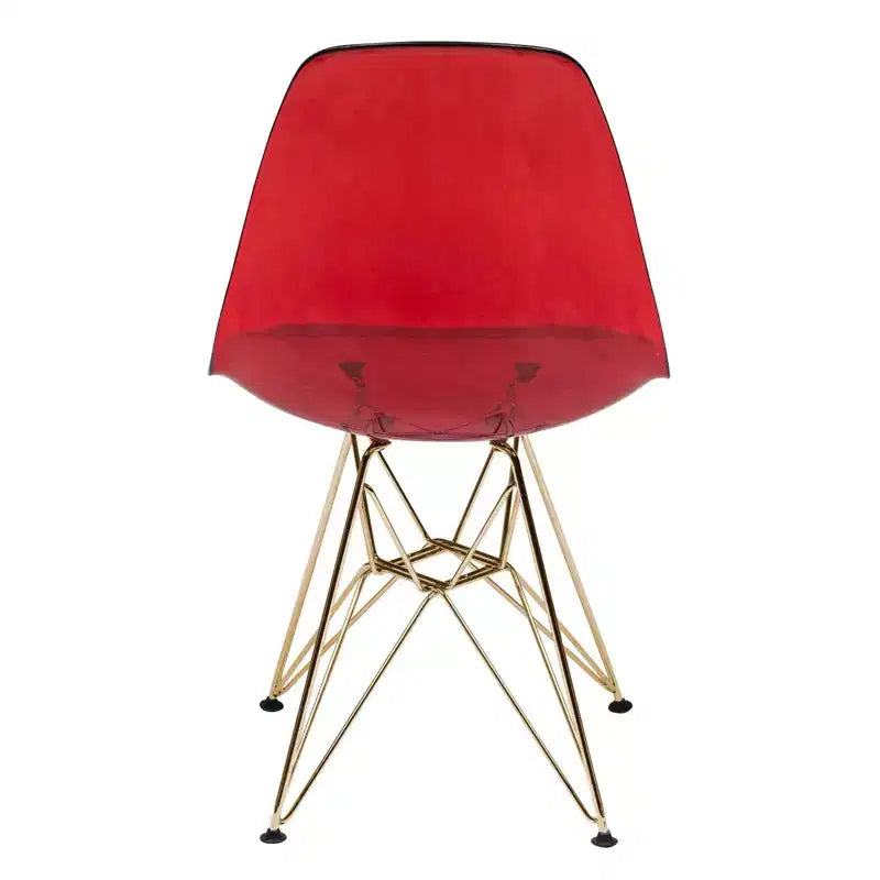 Modern Acrylic Dining Chair with Eiffel Gold Chrome Base, Stylish Accent Chair for Contemporary Dining Room, Kitchen, or Office