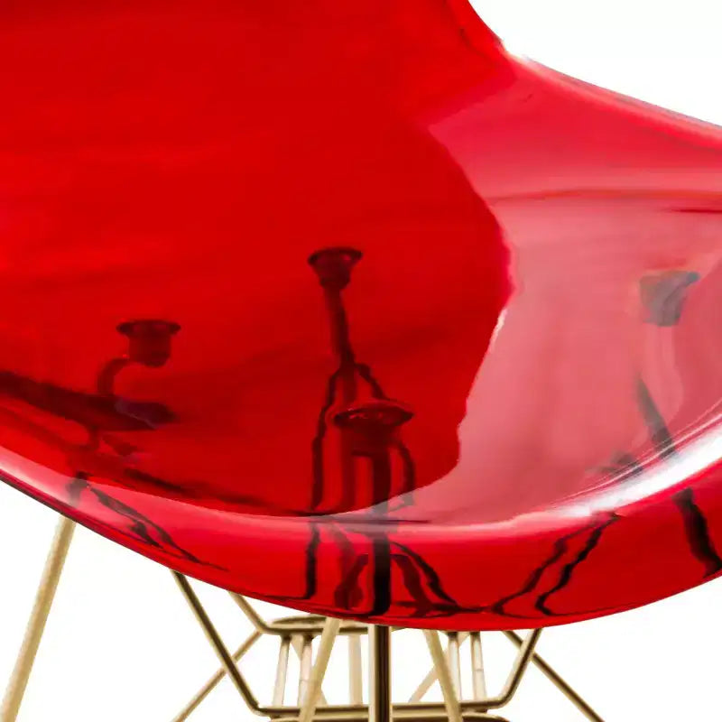 Modern Acrylic Dining Chair with Eiffel Gold Chrome Base, Stylish Accent Chair for Contemporary Dining Room, Kitchen, or Office