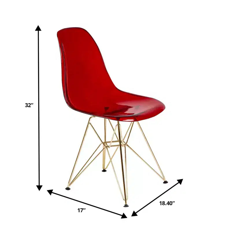 Modern Acrylic Dining Chair with Eiffel Gold Chrome Base, Stylish Accent Chair for Contemporary Dining Room, Kitchen, or Office