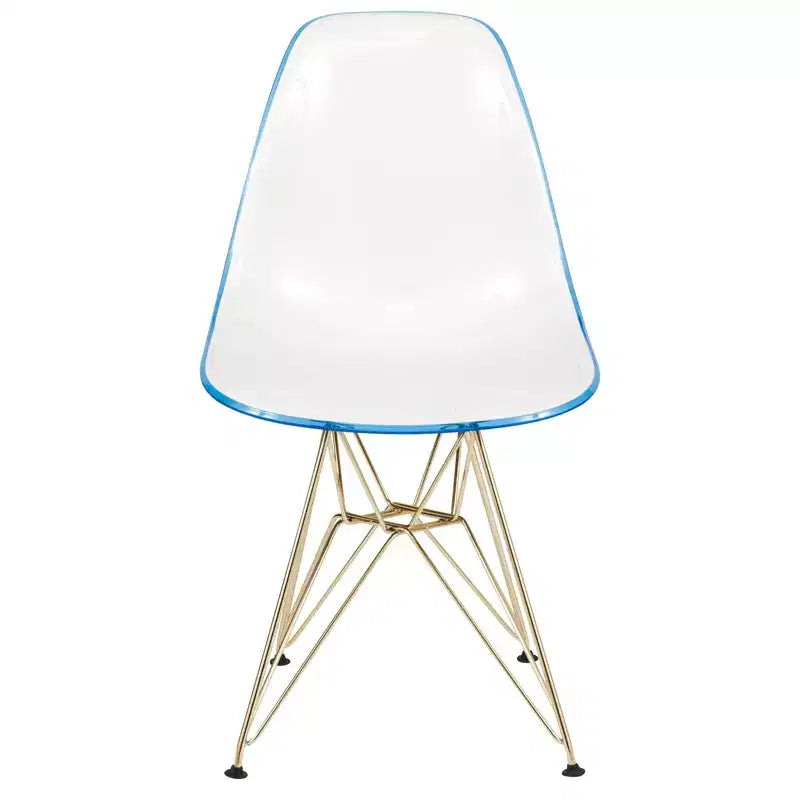 Modern Acrylic Dining Chair with Eiffel Gold Chrome Base, Stylish Accent Chair for Contemporary Dining Room, Kitchen, or Office