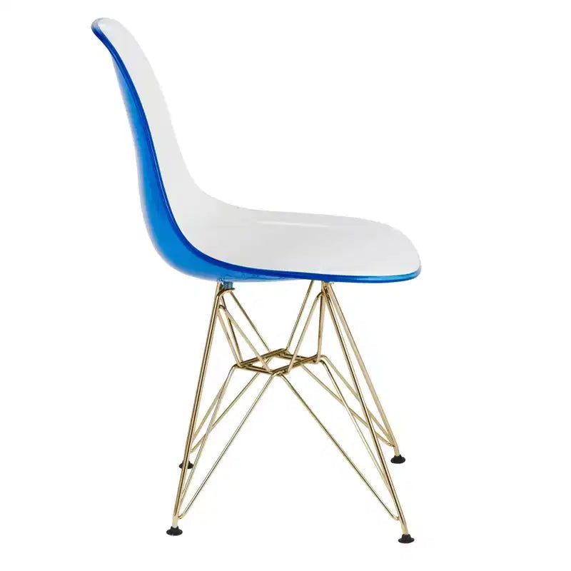 Modern Acrylic Dining Chair with Eiffel Gold Chrome Base, Stylish Accent Chair for Contemporary Dining Room, Kitchen, or Office