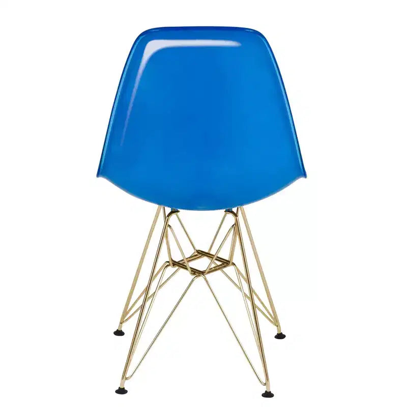 Modern Acrylic Dining Chair with Eiffel Gold Chrome Base, Stylish Accent Chair for Contemporary Dining Room, Kitchen, or Office