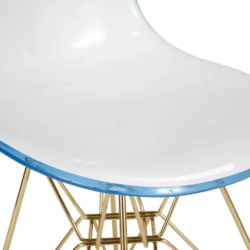 Modern Acrylic Dining Chair with Eiffel Gold Chrome Base, Stylish Accent Chair for Contemporary Dining Room, Kitchen, or Office