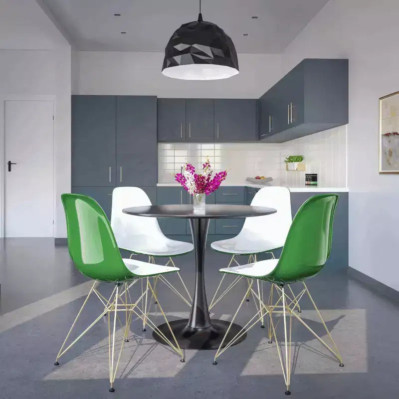 Modern Acrylic Dining Chair with Eiffel Gold Chrome Base, Stylish Accent Chair for Contemporary Dining Room, Kitchen, or Office