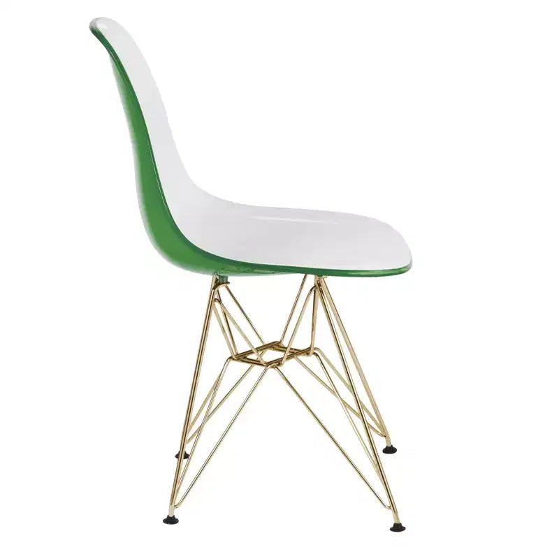 Modern Acrylic Dining Chair with Eiffel Gold Chrome Base, Stylish Accent Chair for Contemporary Dining Room, Kitchen, or Office