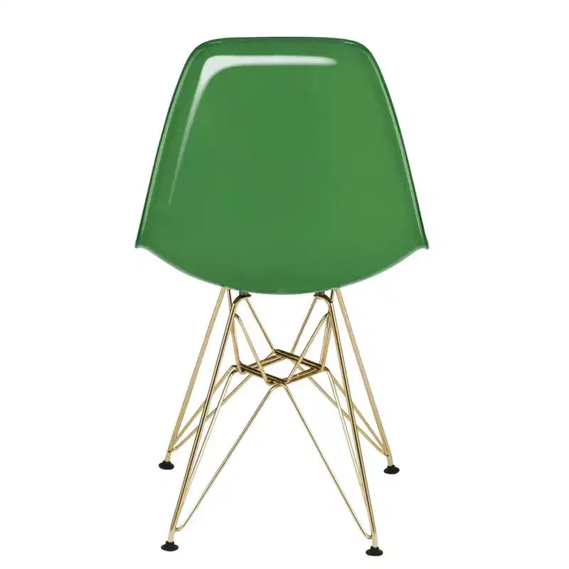 Modern Acrylic Dining Chair with Eiffel Gold Chrome Base, Stylish Accent Chair for Contemporary Dining Room, Kitchen, or Office