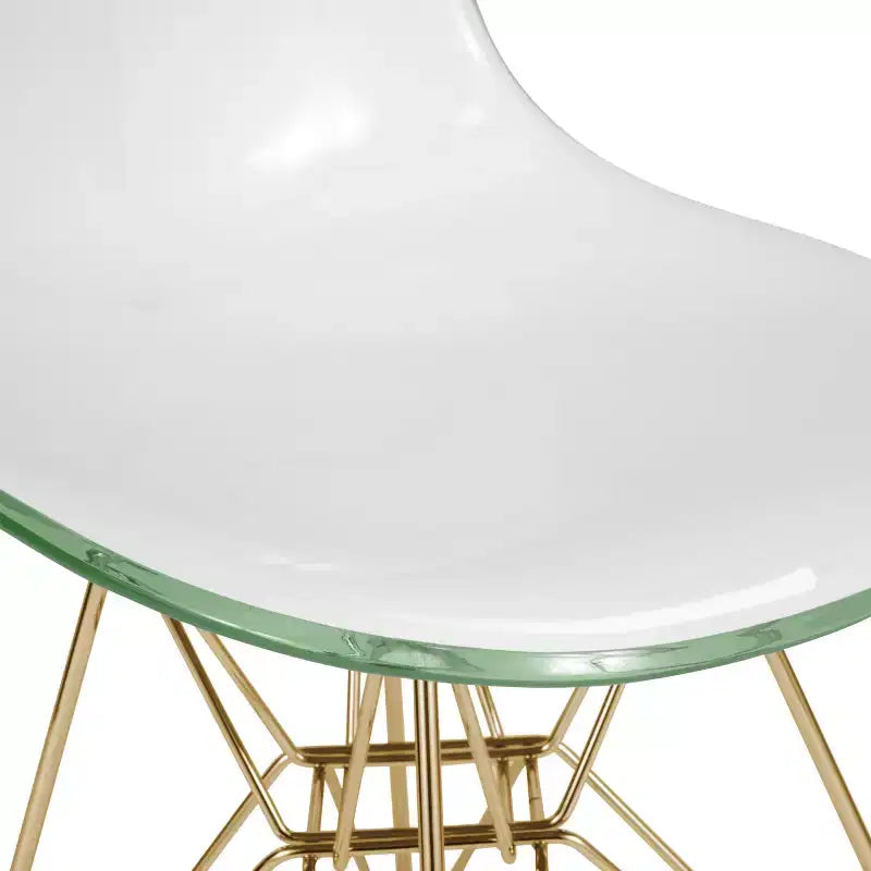 Modern Acrylic Dining Chair with Eiffel Gold Chrome Base, Stylish Accent Chair for Contemporary Dining Room, Kitchen, or Office