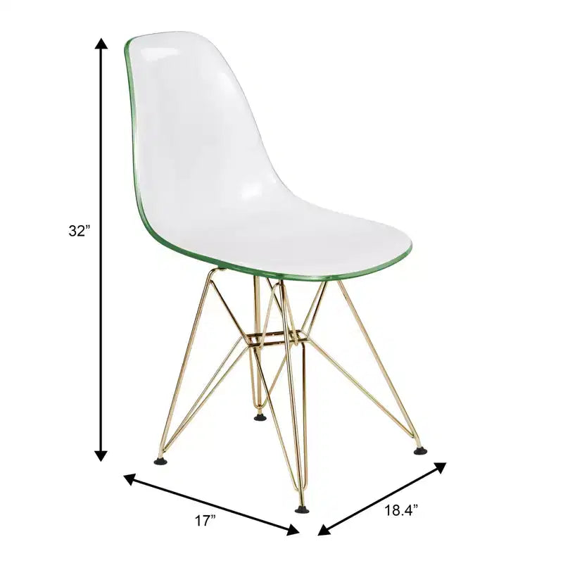 Modern Acrylic Dining Chair with Eiffel Gold Chrome Base, Stylish Accent Chair for Contemporary Dining Room, Kitchen, or Office