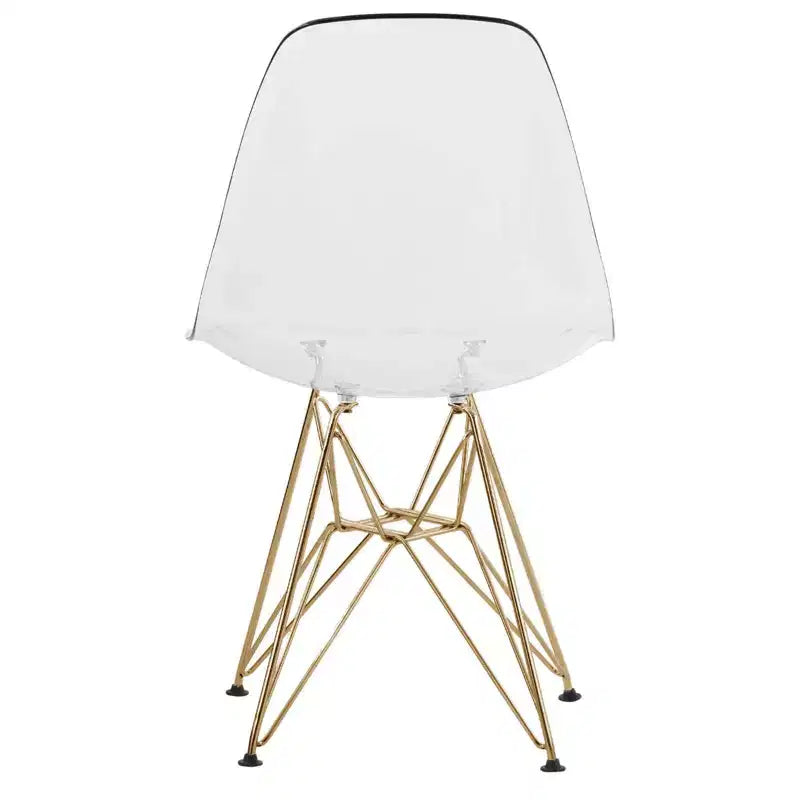 Modern Acrylic Dining Chair with Eiffel Gold Chrome Base, Stylish Accent Chair for Contemporary Dining Room, Kitchen, or Office