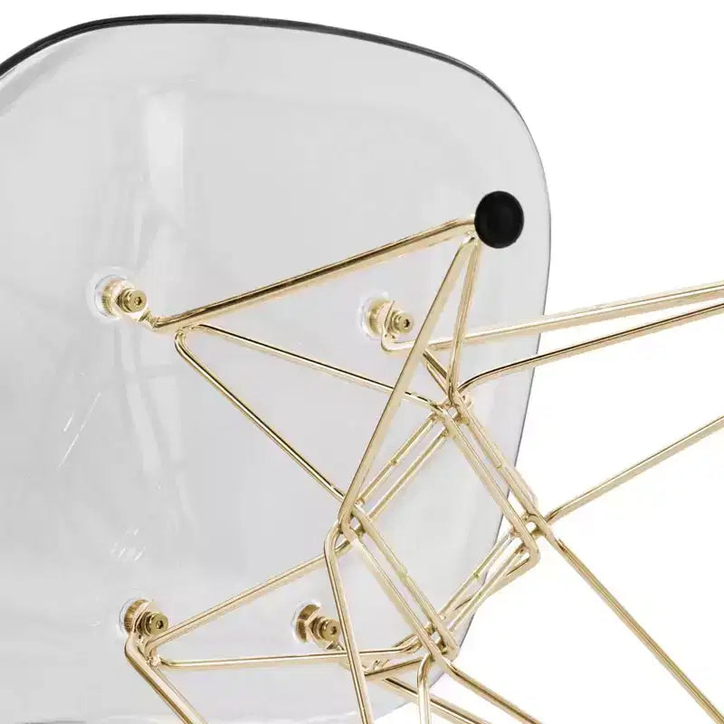 Modern Acrylic Dining Chair with Eiffel Gold Chrome Base, Stylish Accent Chair for Contemporary Dining Room, Kitchen, or Office