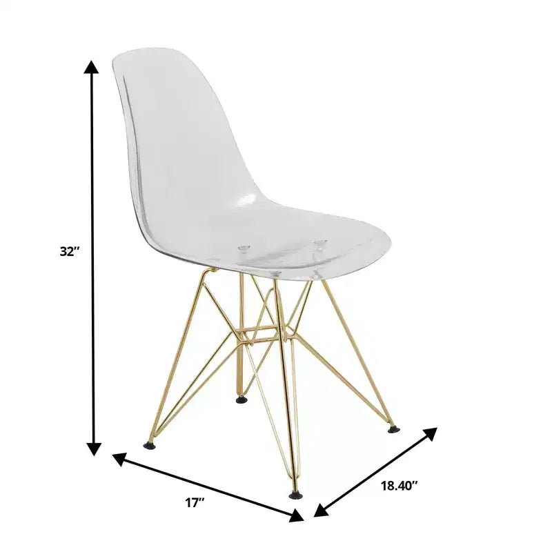 Modern Acrylic Dining Chair with Eiffel Gold Chrome Base, Stylish Accent Chair for Contemporary Dining Room, Kitchen, or Office