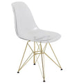 LeisureMod Cresco Modern Acrylic Dining Chair with Eiffel Gold Chrome Base, Stylish Accent Chair for Contemporary Dining Room, Kitchen, or Office