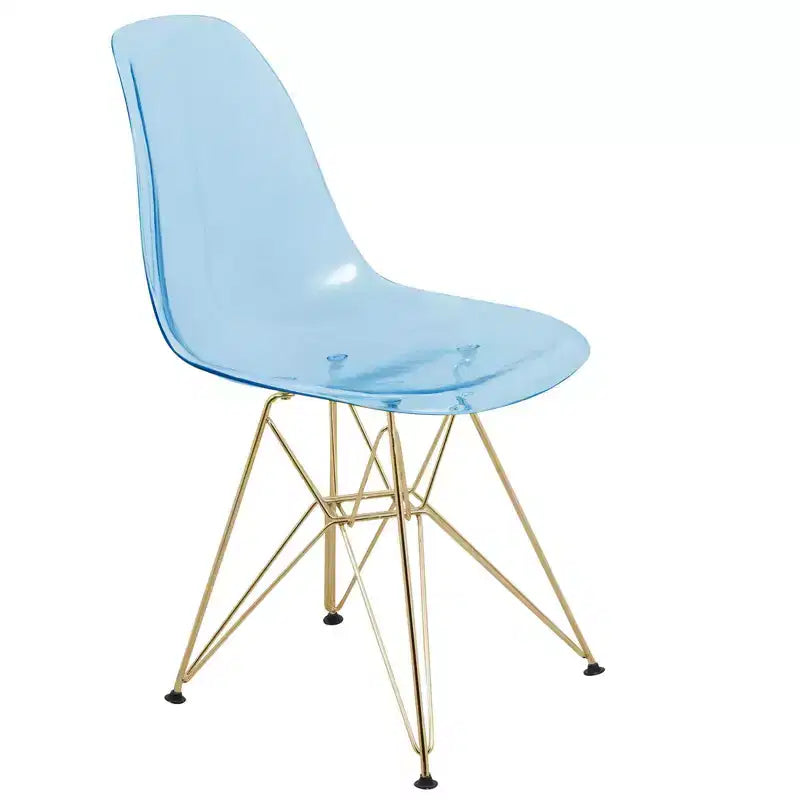Modern Acrylic Dining Chair with Eiffel Gold Chrome Base, Stylish Accent Chair for Contemporary Dining Room, Kitchen, or Office