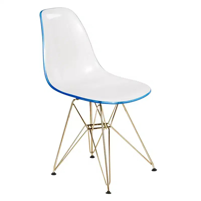 Modern Acrylic Dining Chair with Eiffel Gold Chrome Base, Stylish Accent Chair for Contemporary Dining Room, Kitchen, or Office